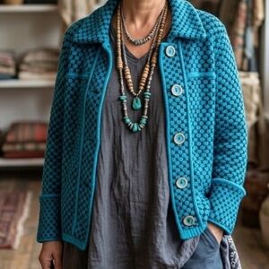 Habitat Honeycomb Knit Cardigan Lagenlook Oversized Cottagecore Eclectic Artsy